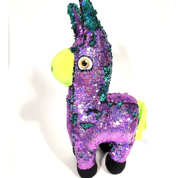 Plush Toy Donkey Sequin Llama Holograph Two Tone Pink Blue Stuffed Animal 13 In - Picture 1 of 9